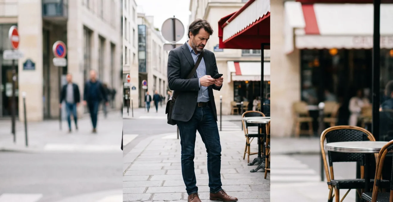Un homme en milieu urbain consulte immédiatement une notification bancaire qu'il vient de recevoir sur son smartphone
