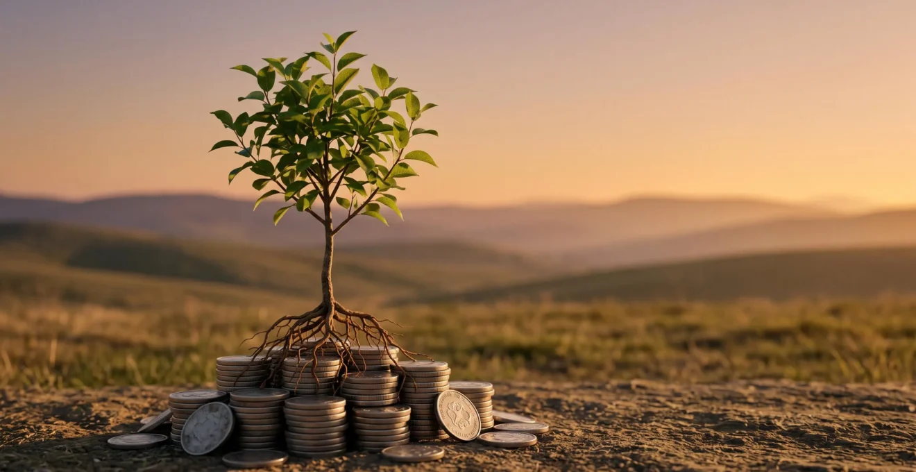 Illustration symbolique d'un capital qui grandit progressivement sur dix ans, évoquant la patience et la stratégie financière