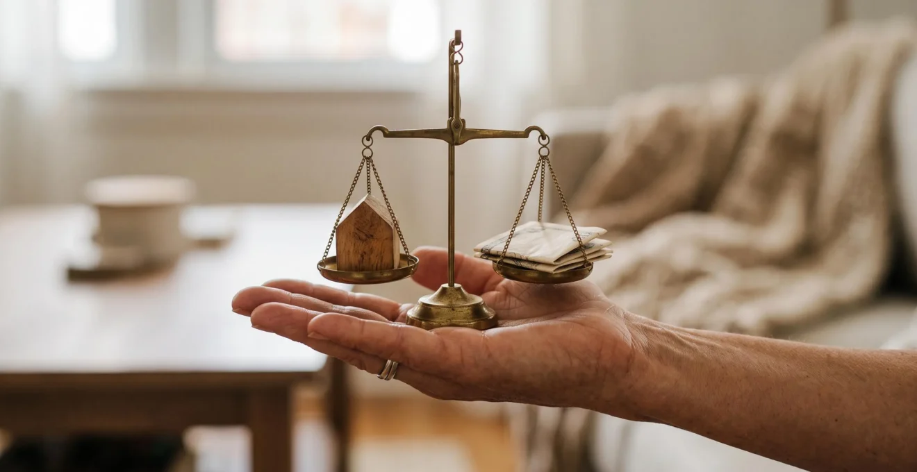 Une main tenant en équilibre une balance symbolisant le crédit et la stabilité financière personnelle