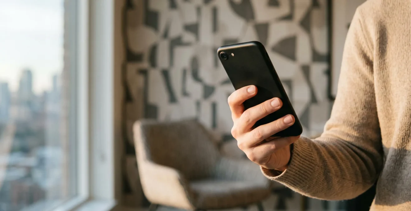Main tenant un smartphone symbolisant le controle total de ses operations bancaires