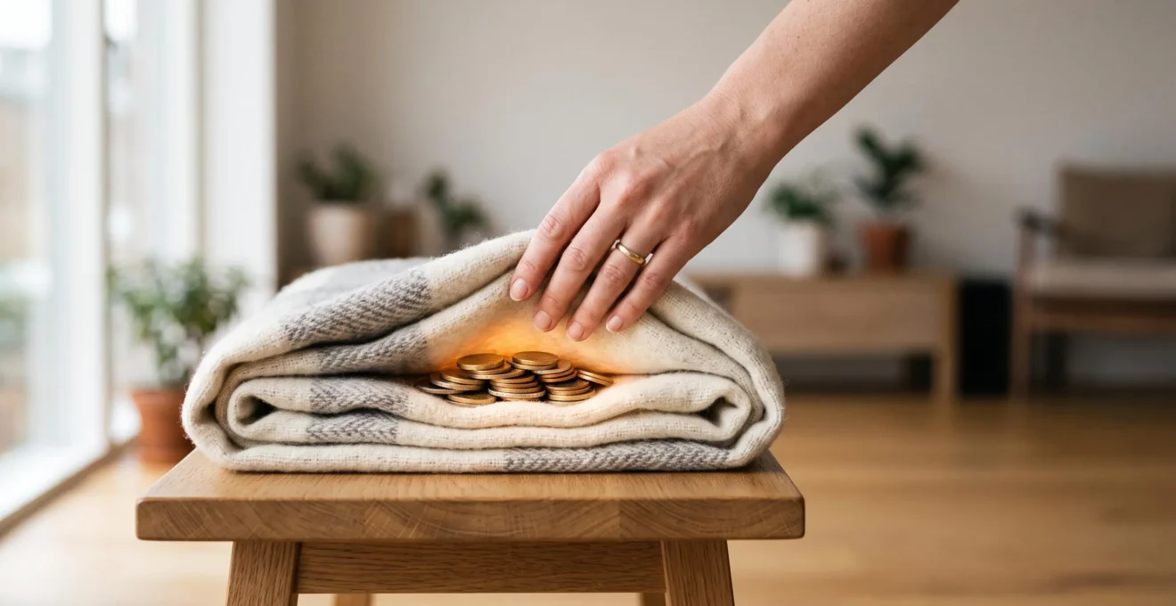 Illustration symbolique d'un matelas de sécurité financière se construisant progressivement, représentant l'épargne mensuelle sur 12 mois