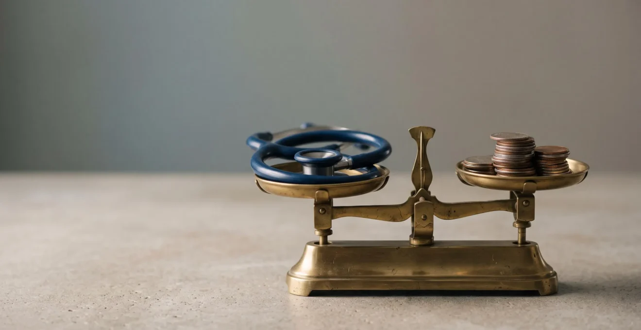 Balance symbolique illustrant l'équilibre entre le coût d'une mutuelle santé et son niveau réel de remboursement