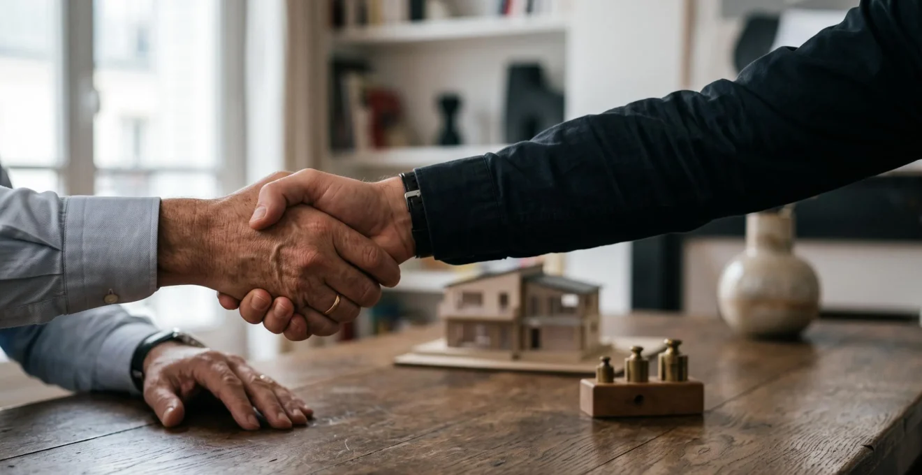 Deux mains qui negocient un accord financier symbolisant la baisse d'un taux de credit immobilier