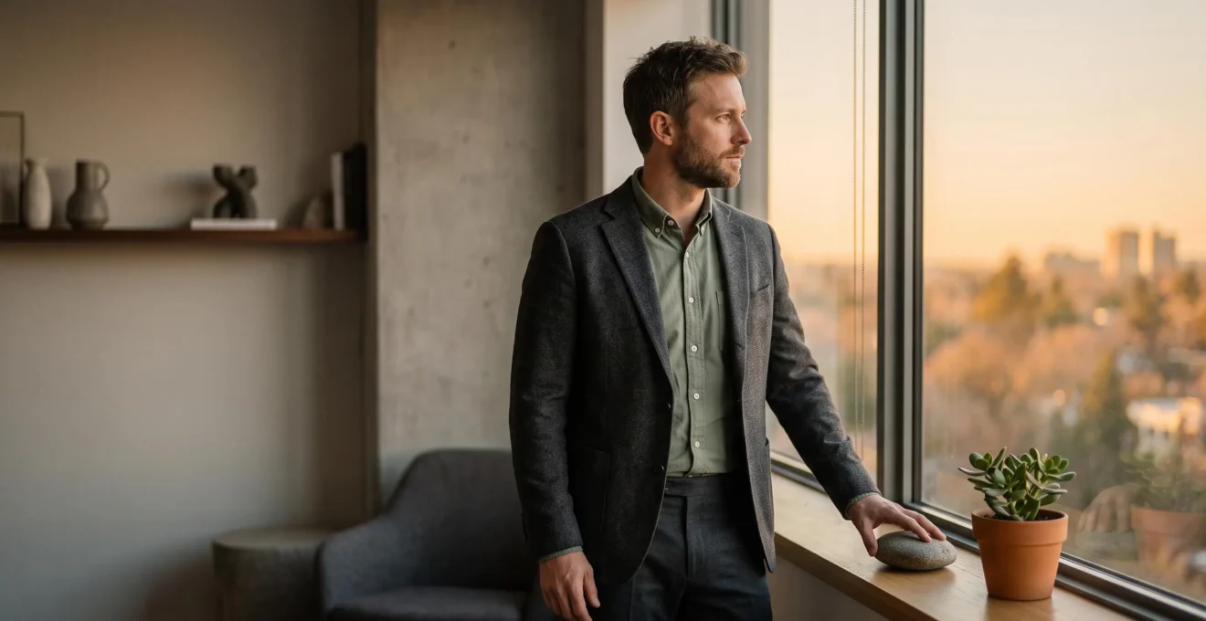 Portrait symbolique d'un épargnant en réflexion face à ses choix financiers, entre sécurité et croissance