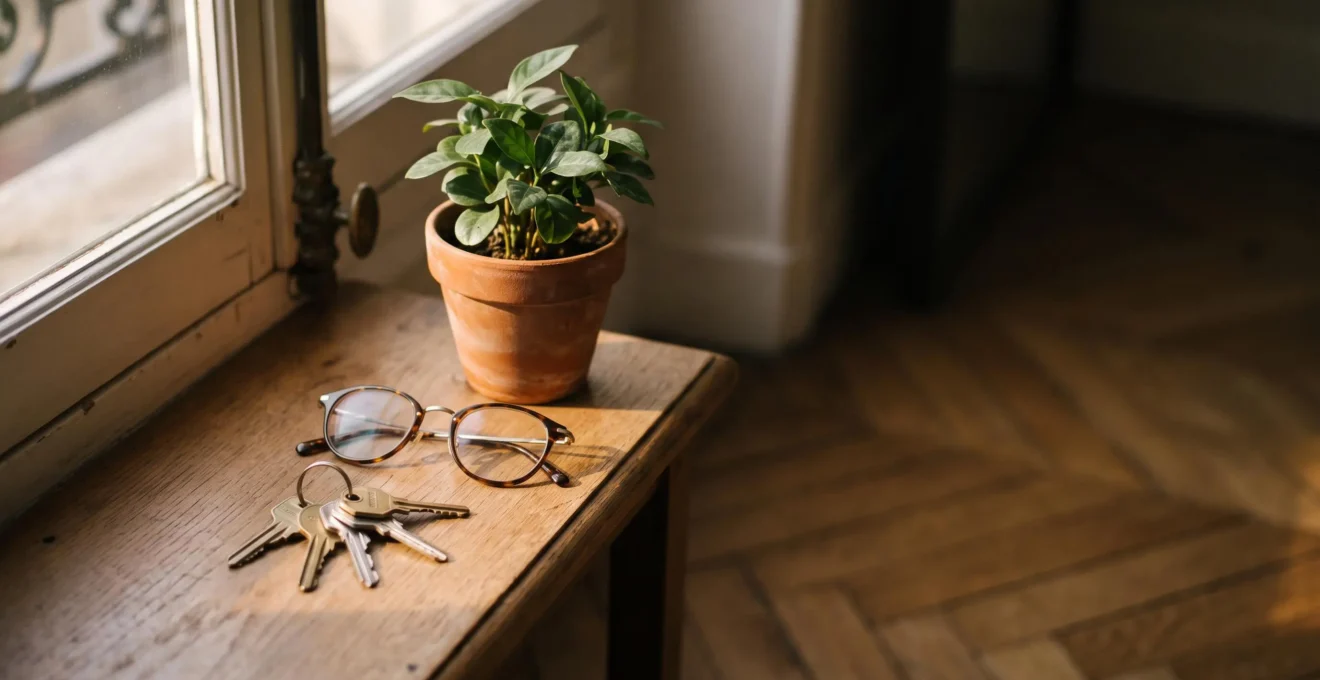 Photographie symbolique d'objets du quotidien protégés par une lumière douce, évoquant la sécurité financière face à un arrêt de travail