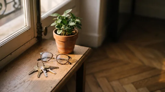 Photographie symbolique d'objets du quotidien protégés par une lumière douce, évoquant la sécurité financière face à un arrêt de travail