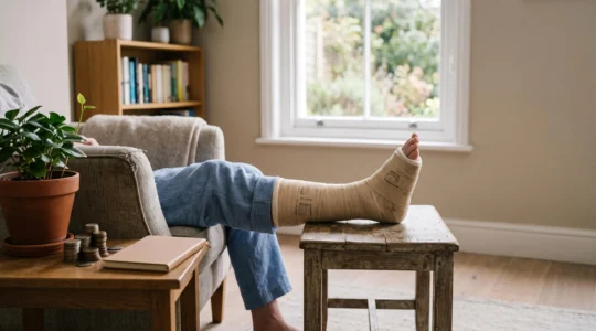 Illustration symbolique d'une personne en convalescence gérant sereinement ses finances après un accident